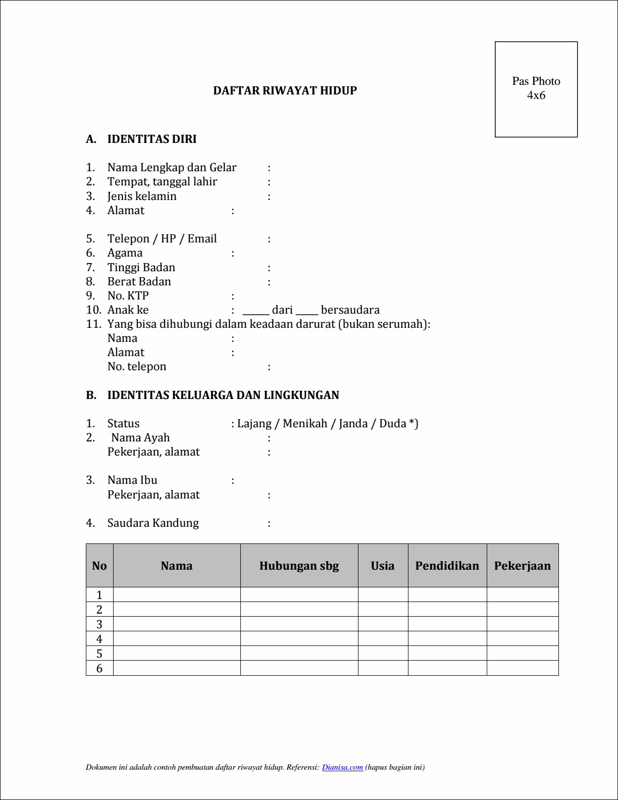 Contoh Daftar Riwayat Hidup File Word Doc Untuk Lamaran Kerja