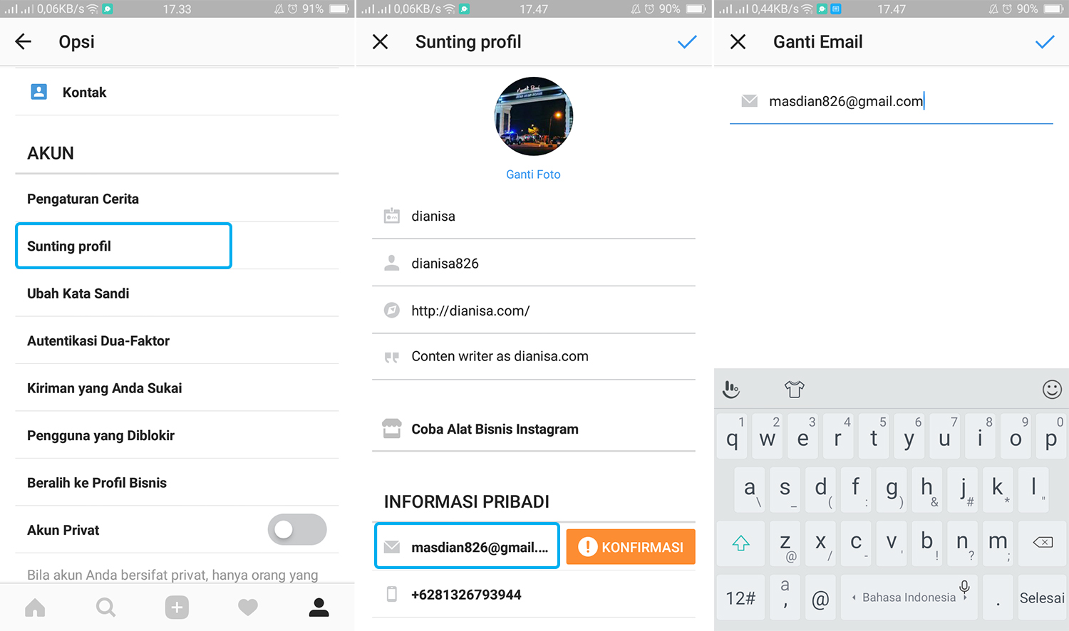Cara Mengganti Email Dan Password Instagram di Android - Dianisa.com