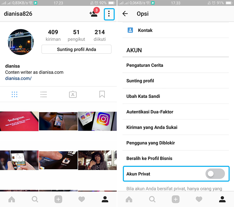 Mengunci Foto Instagram Agar Private