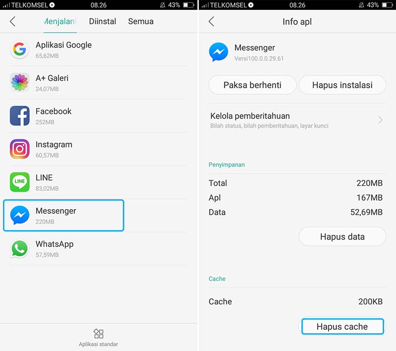 Hapus File Cache Messenger