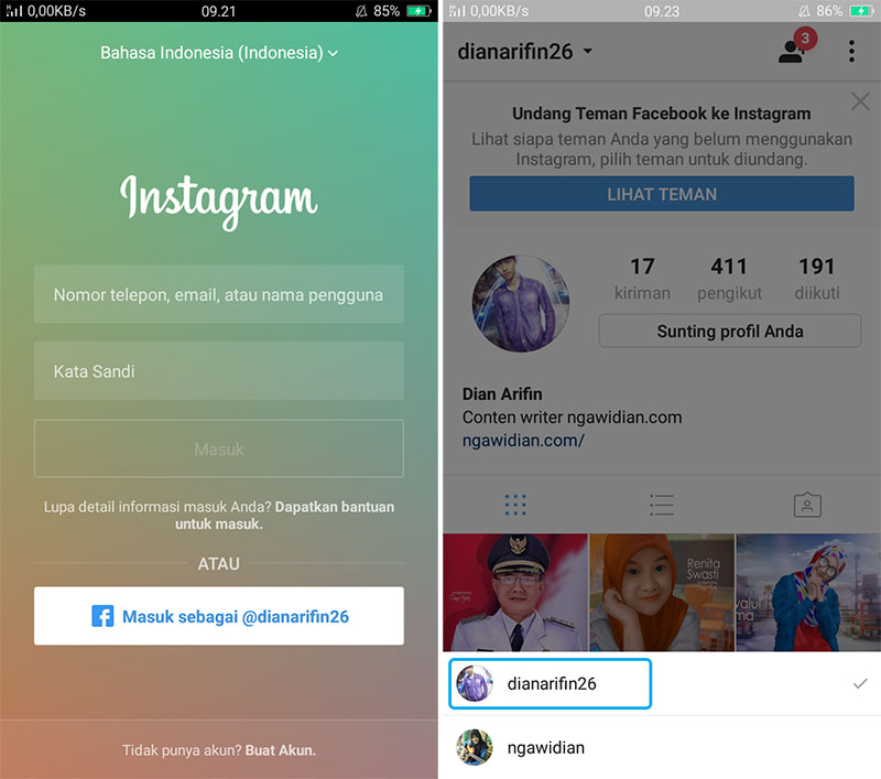 Cara Login 2 Atau 5 Akun Instagram Di HP Android - Dianisa.com