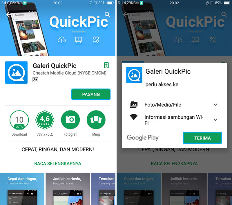 Pasang Aplikasi QuickPic