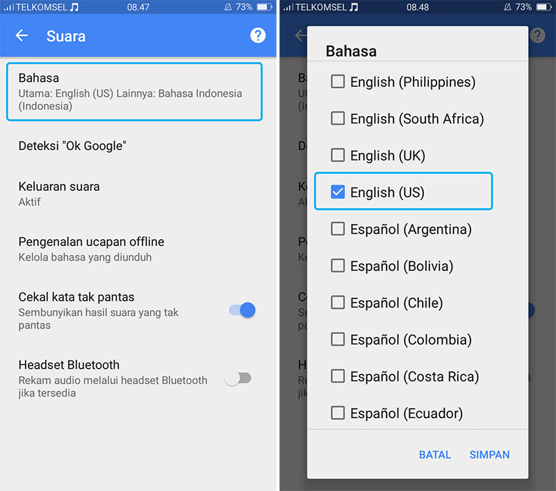Pilih Bahasa Google Now 2
