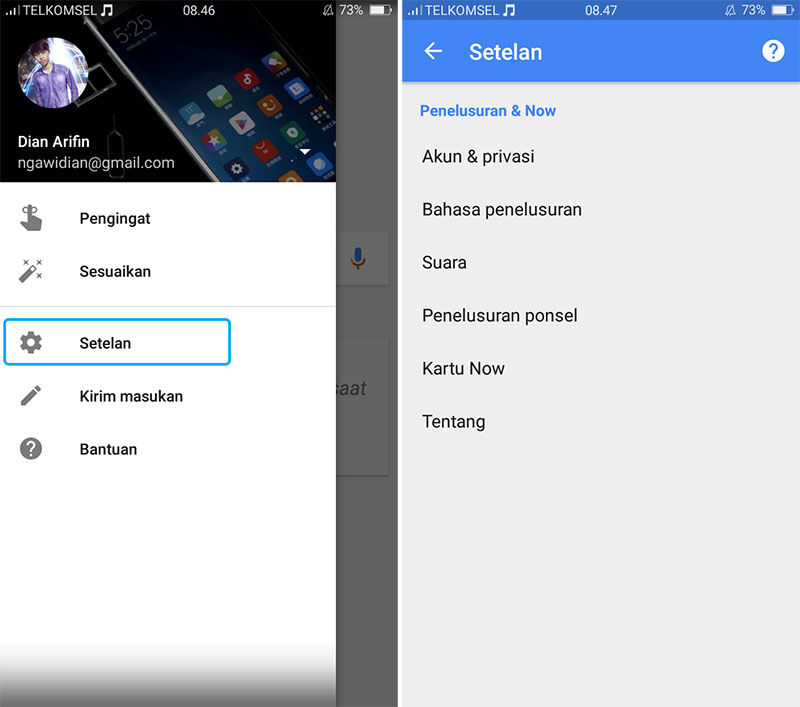 Pilih Setelan Google Now 