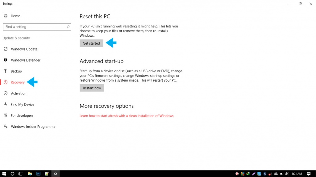 Pilih Recovery & Get Started