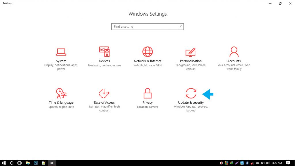 Pilih Update & Security