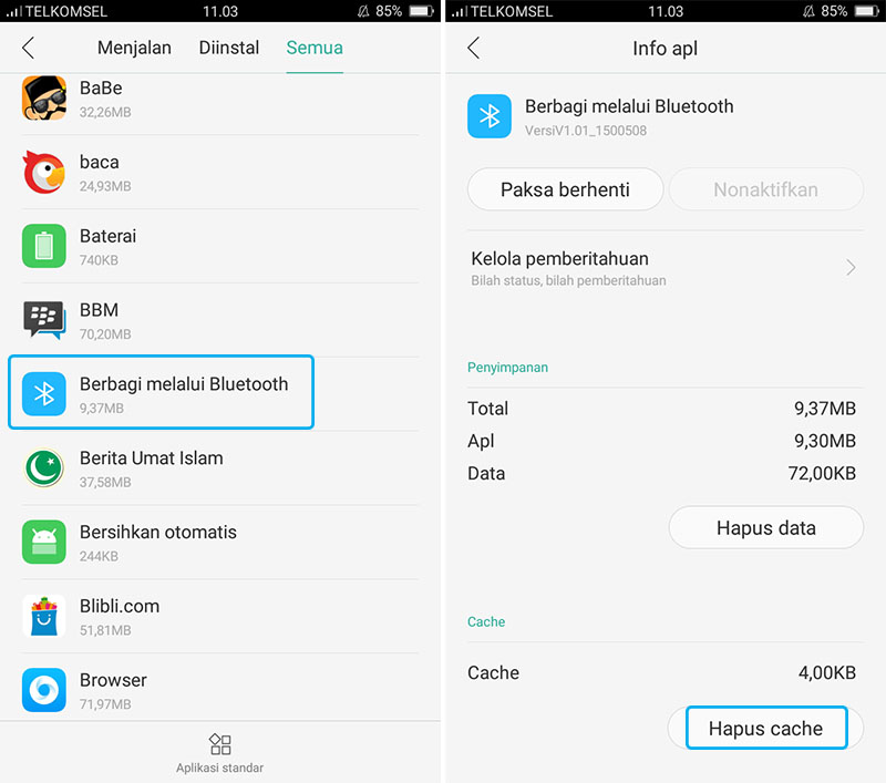 Hapus Cache Aplikasi Bluetooth