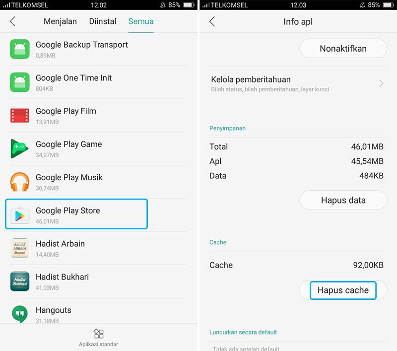 Hapus Cache Google Play Store
