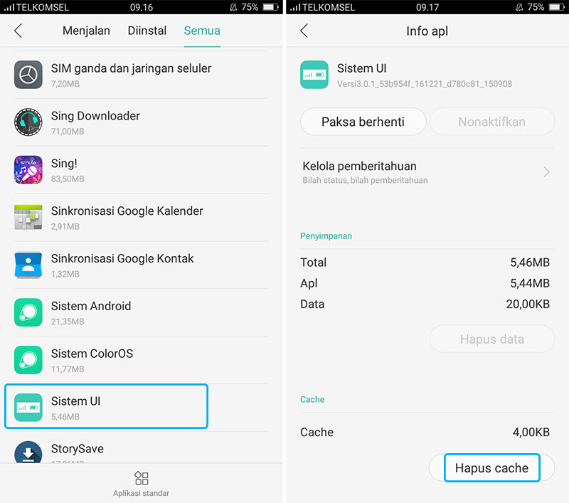 Hapus Cache Sistem UI