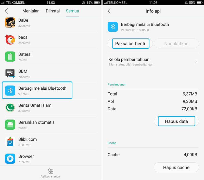 Hapus Data Aplikasi Bluetooth