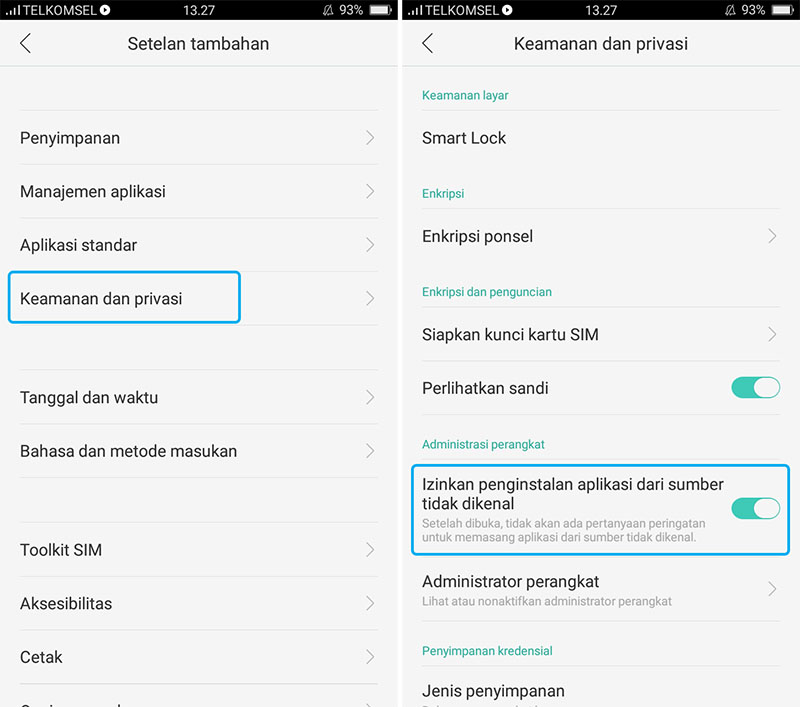 Jangan Izinkan Aplikasi Dari Sumber Yang Tidak Dikenal