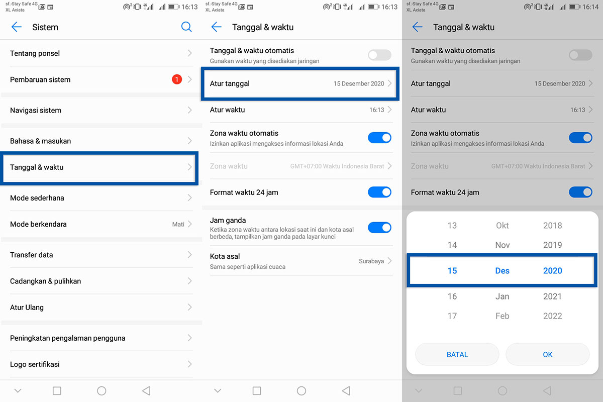 Atur tanggal dan waktu manual