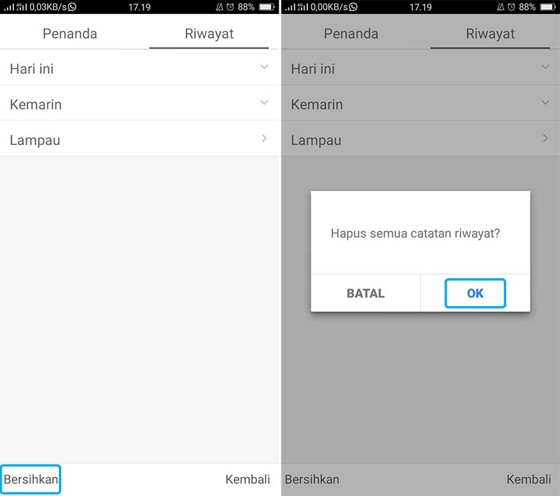 Hapus Riwayat Pencarian UC Browser