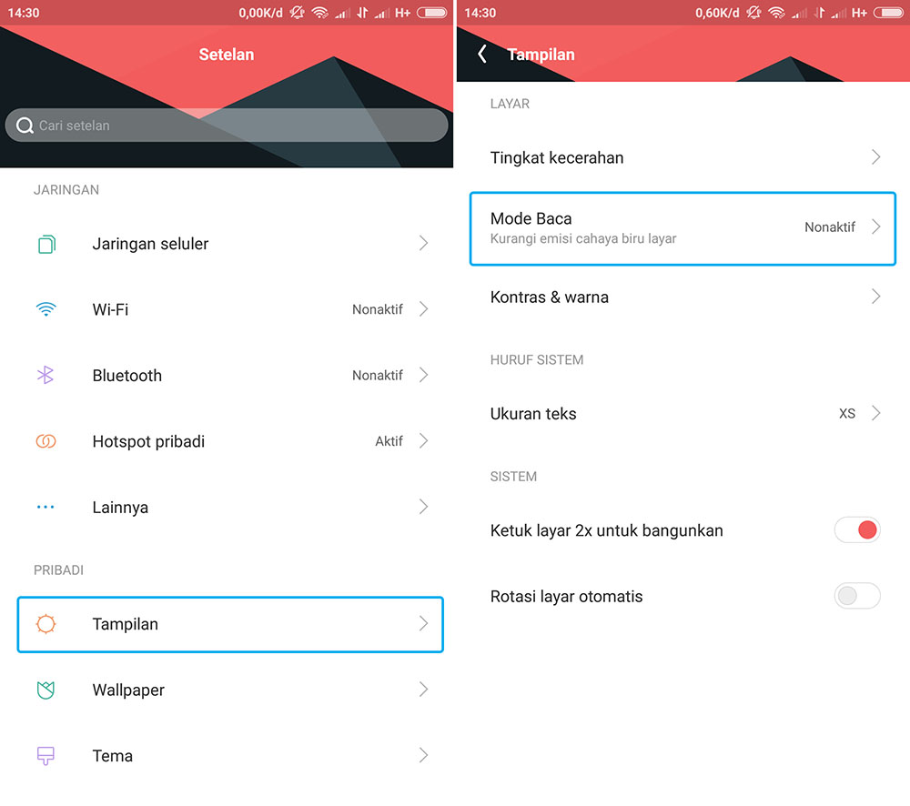 Aktifkan Mode Baca Xiaomi