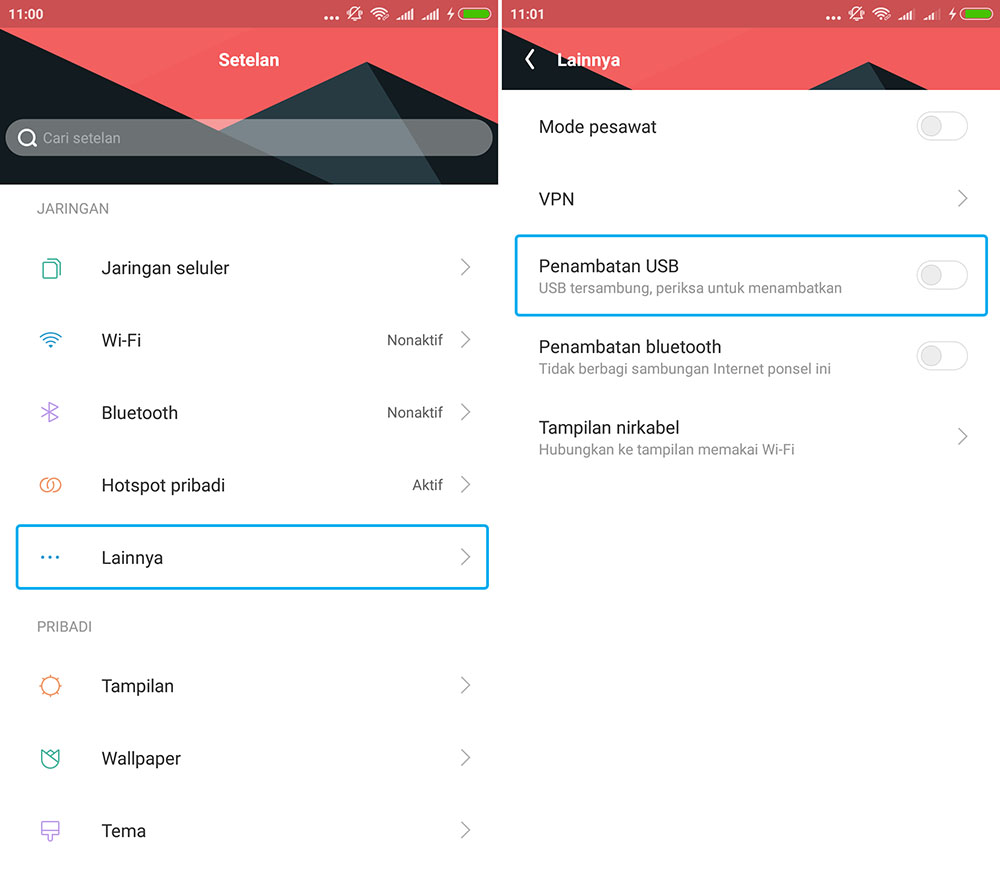 Aktifkan Penambatan USB