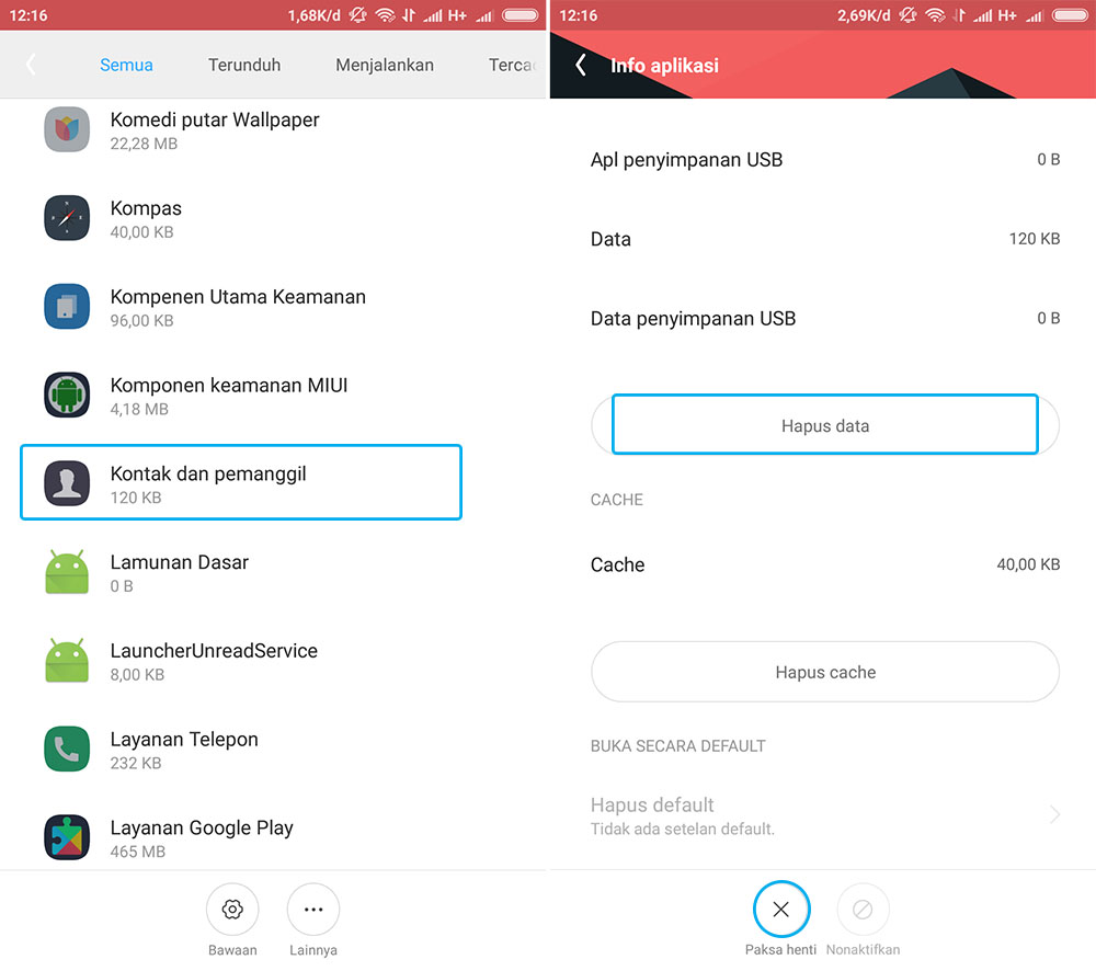 Hapus Data Kontak Xiaomi
