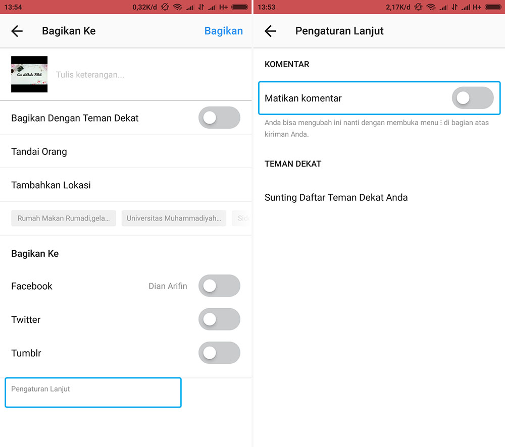 Matikan Komentar - Unggahan Baru