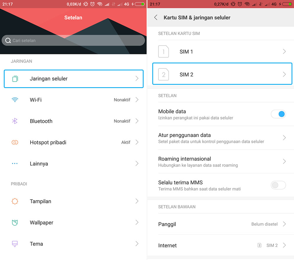 Mengubah Jaringan 4G LTE di Xiaomi