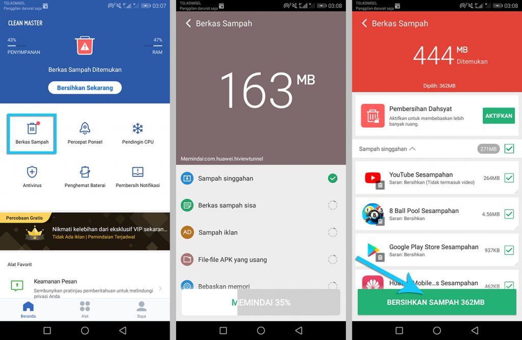 Membersihkan Cache dengan Clean Master
