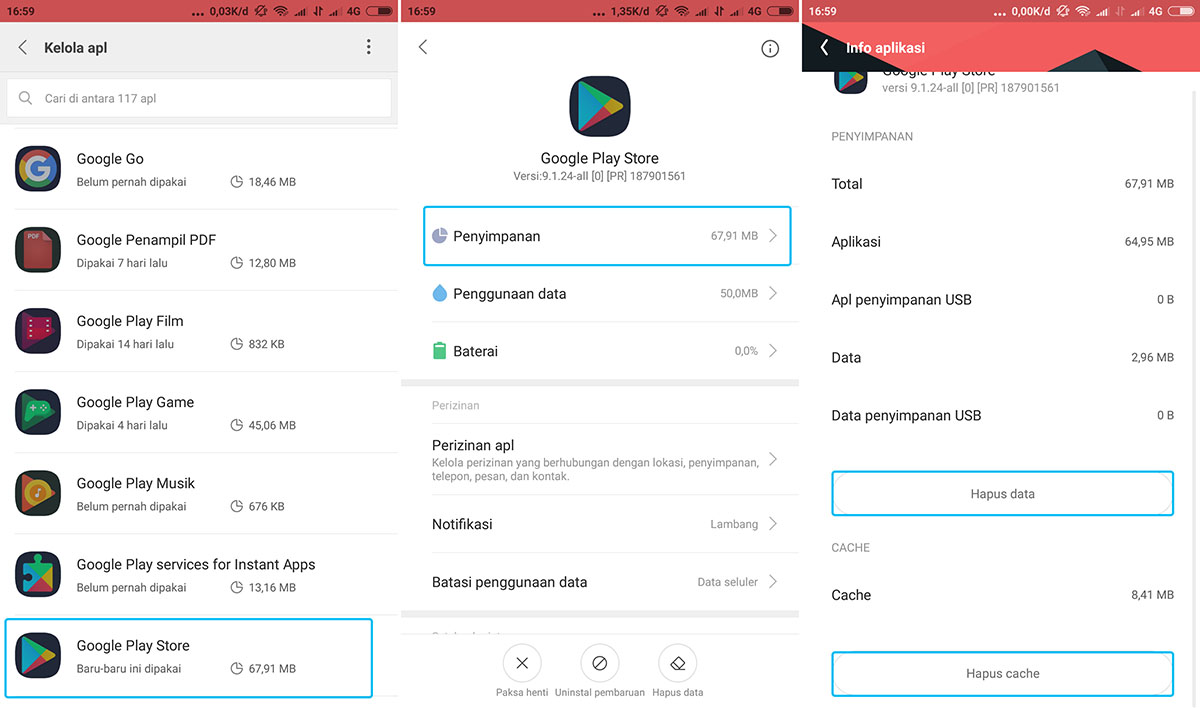 Hapus Cache Google Play Store