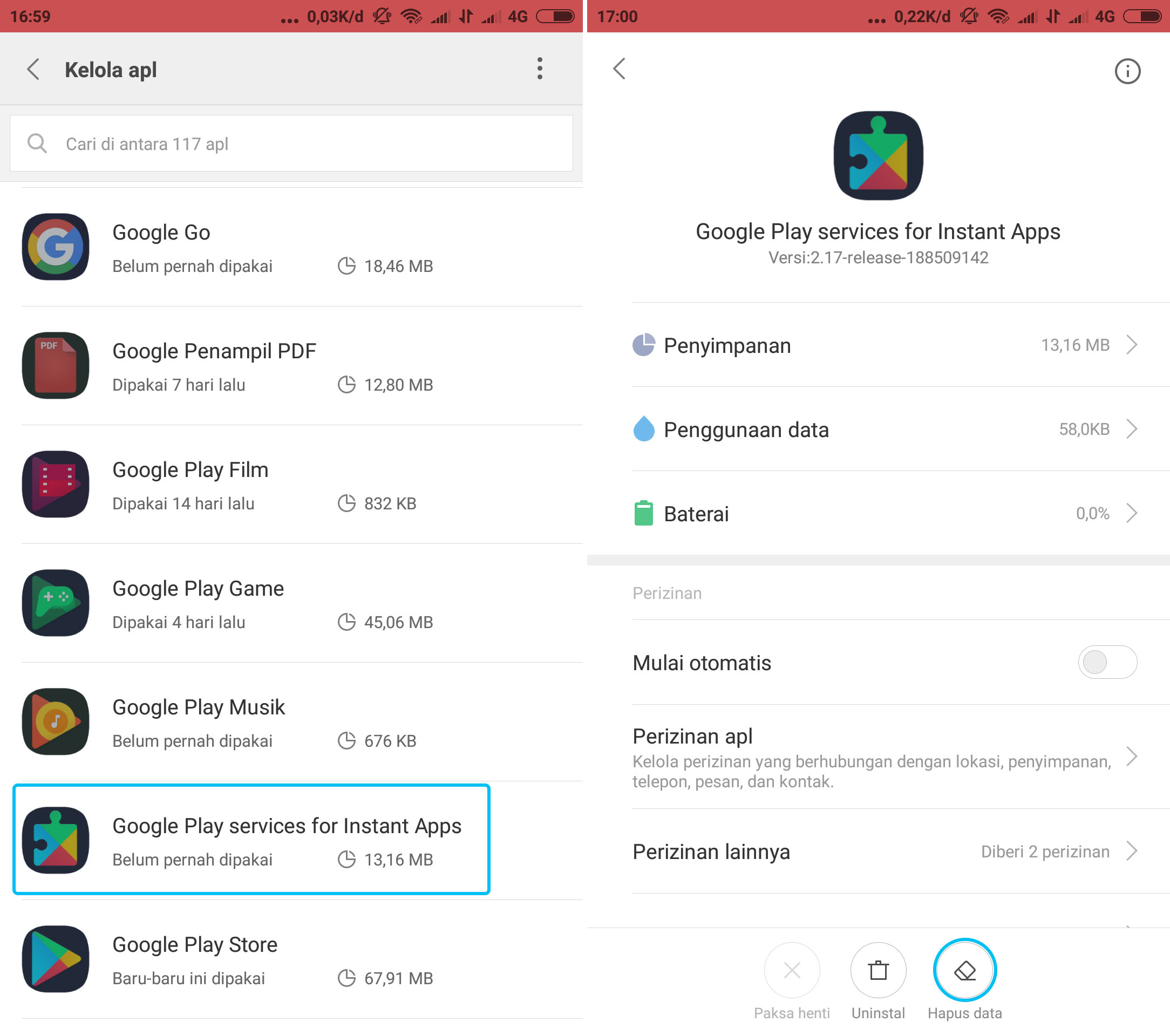 Hapus Data Google Play Service