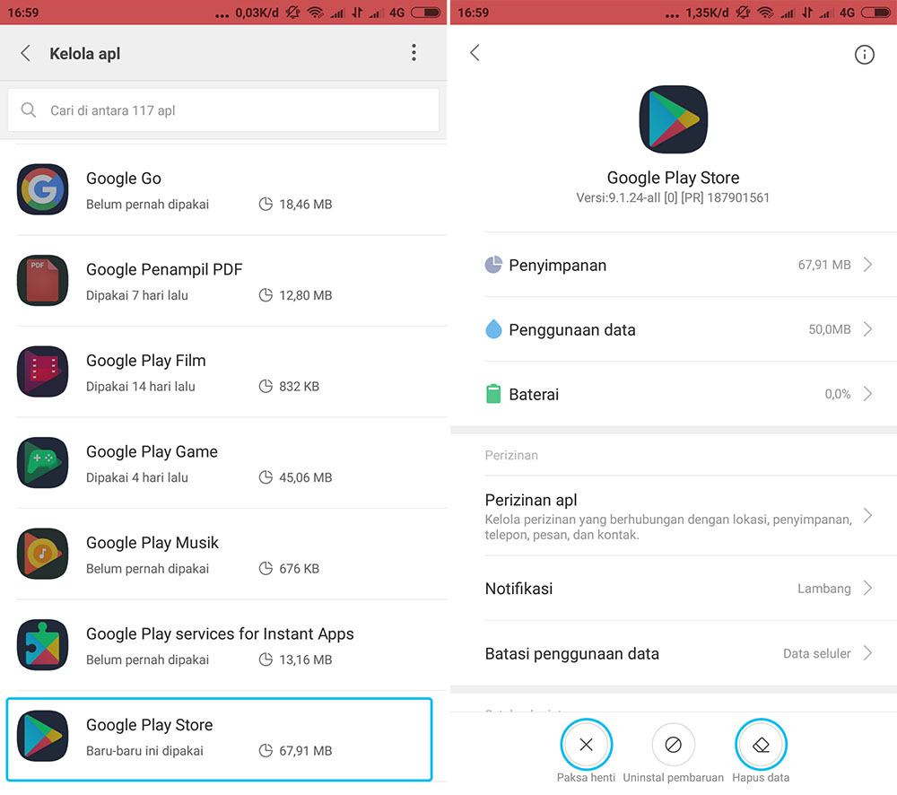 Hapus Data Google Play Store