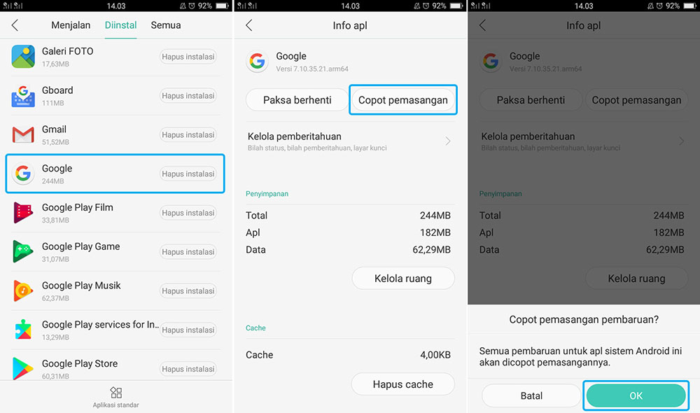 Copot Pemasangan Google Penelusuran
