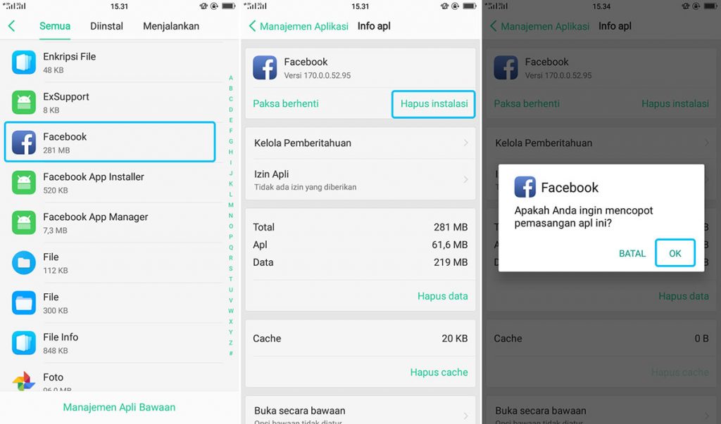 Hapus Aplikasi OPPO A71