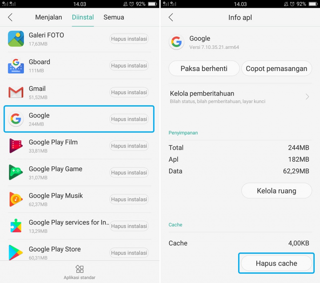 Hapus Cache Google Penelusuran