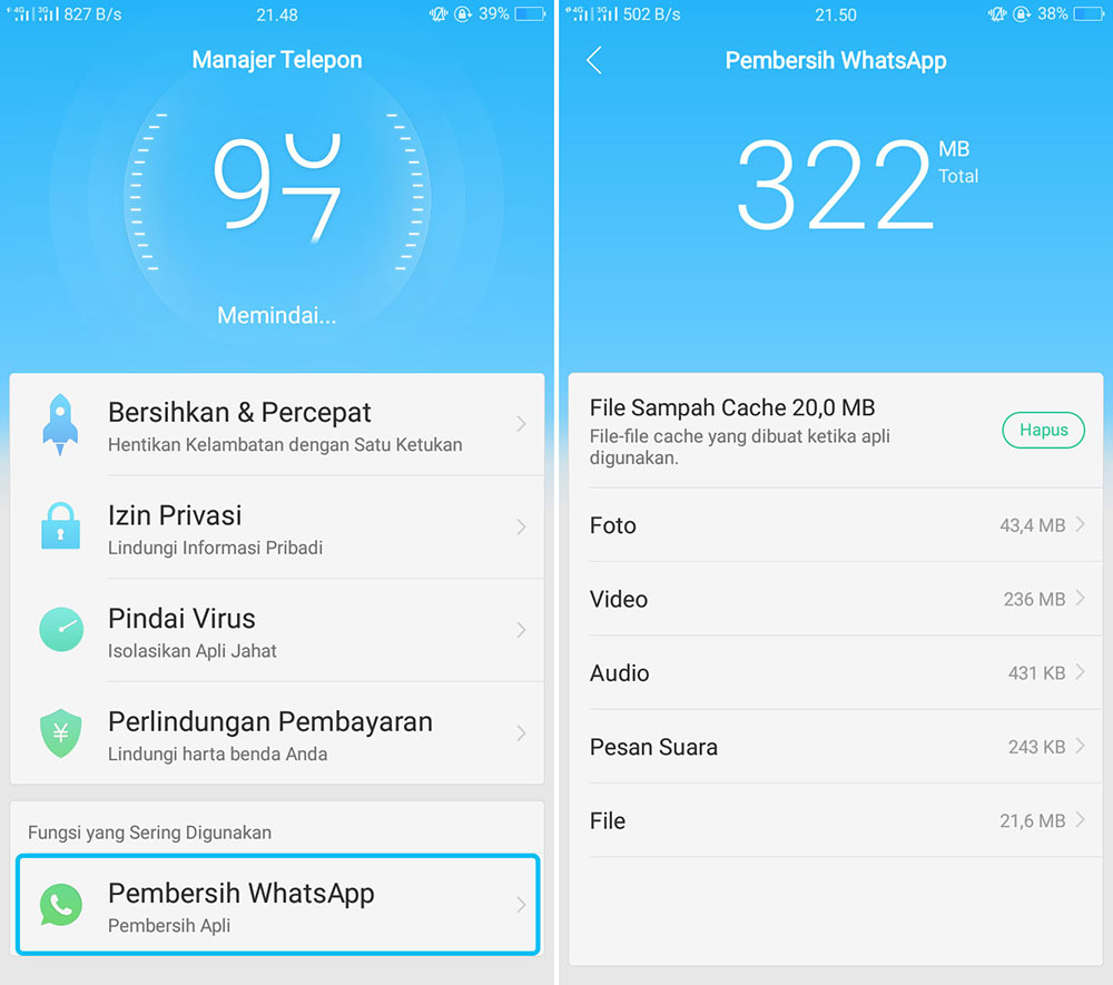 Membersihkan Data WhatsApp OPPO A71