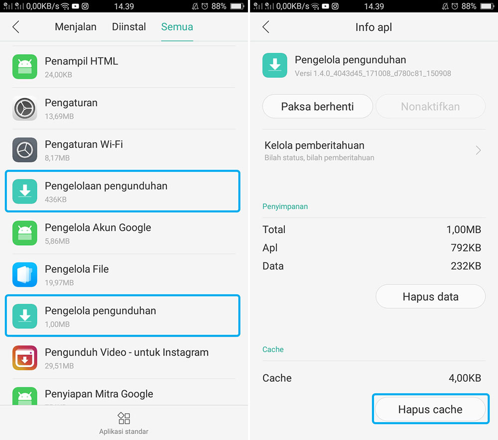 Hapus Cache Pengelolaan Pengunduhan OPPO