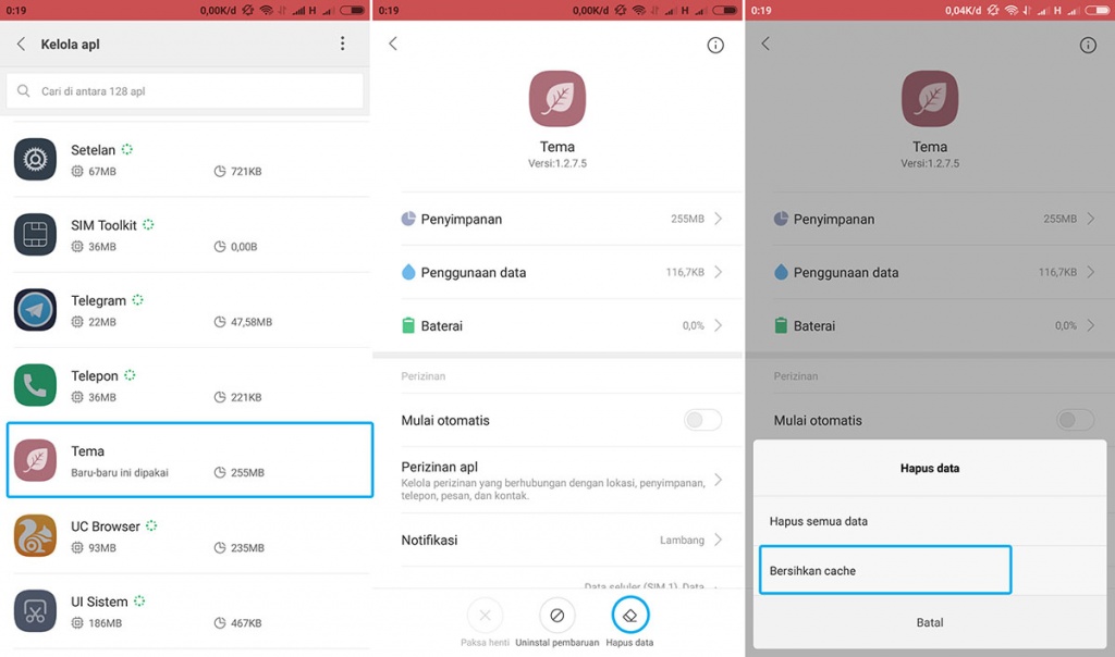Hapus Cache Tema Xiaomi