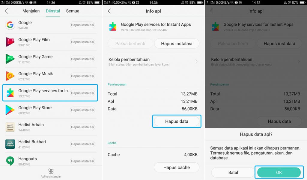 Hapus Data Google Play Service For Instant Apps OPPO