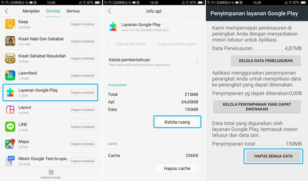 Hapus Data Layanan Google Play Store OPPO