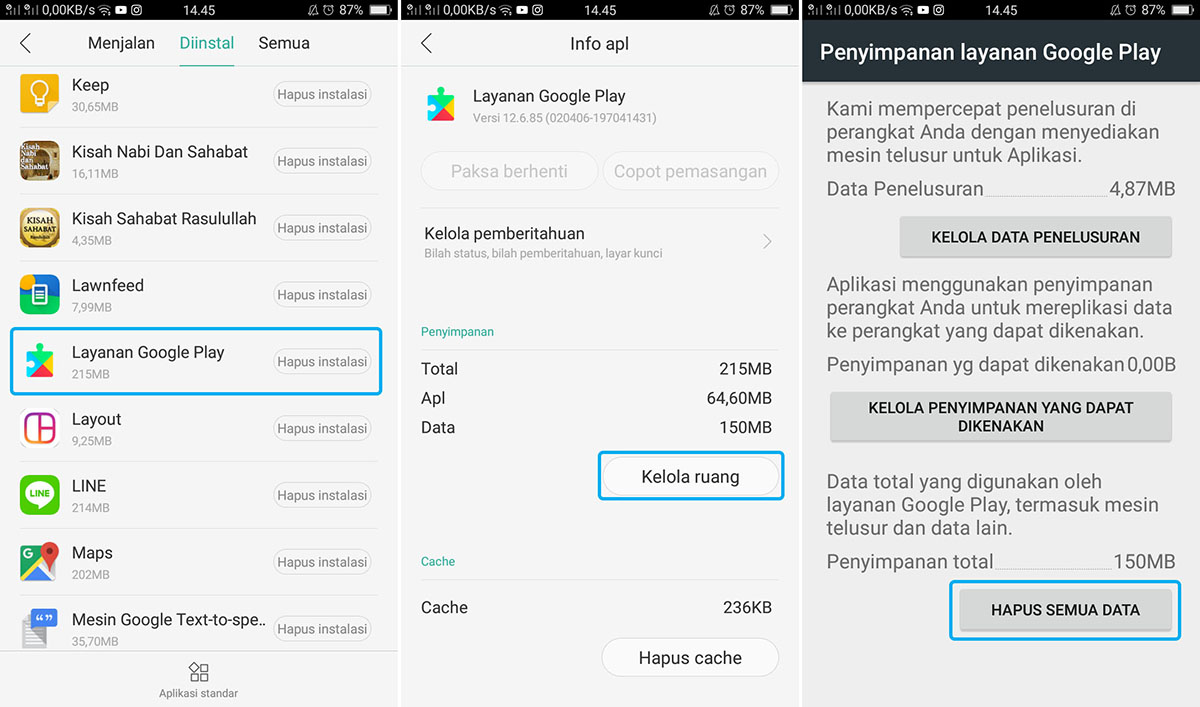 Hapus Data Layanan Google Play Store OPPO