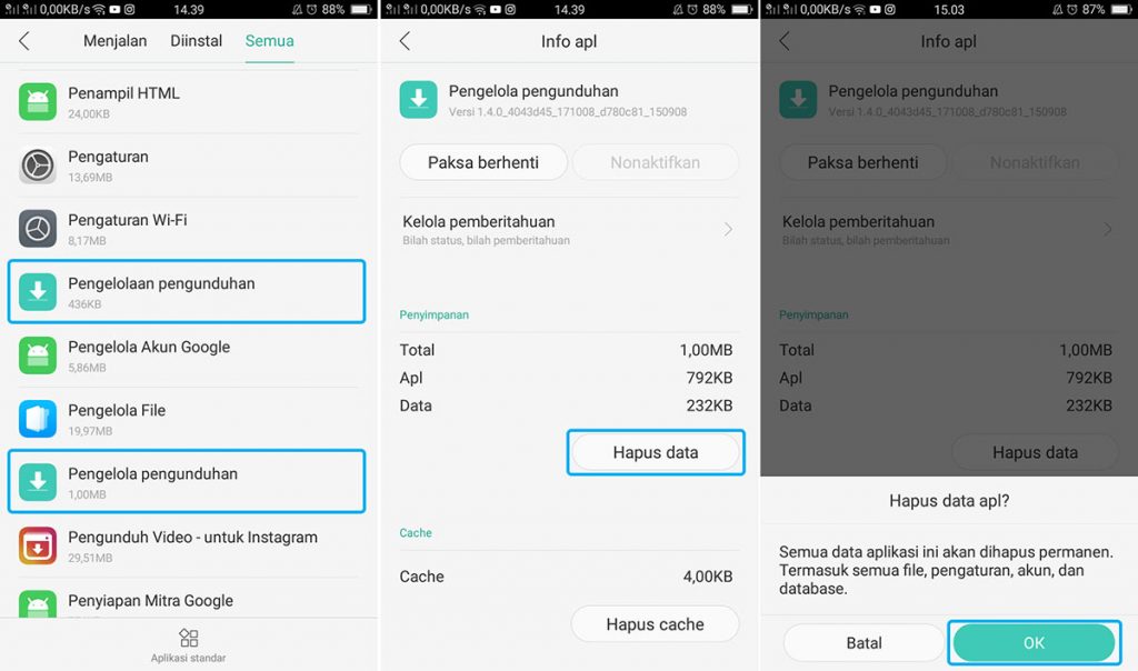 Hapus Data Pengelolaan Pengunduhan OPPO