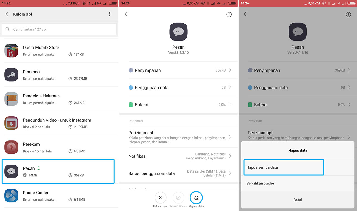 Hapus Semua Data Pesan Xiaomi