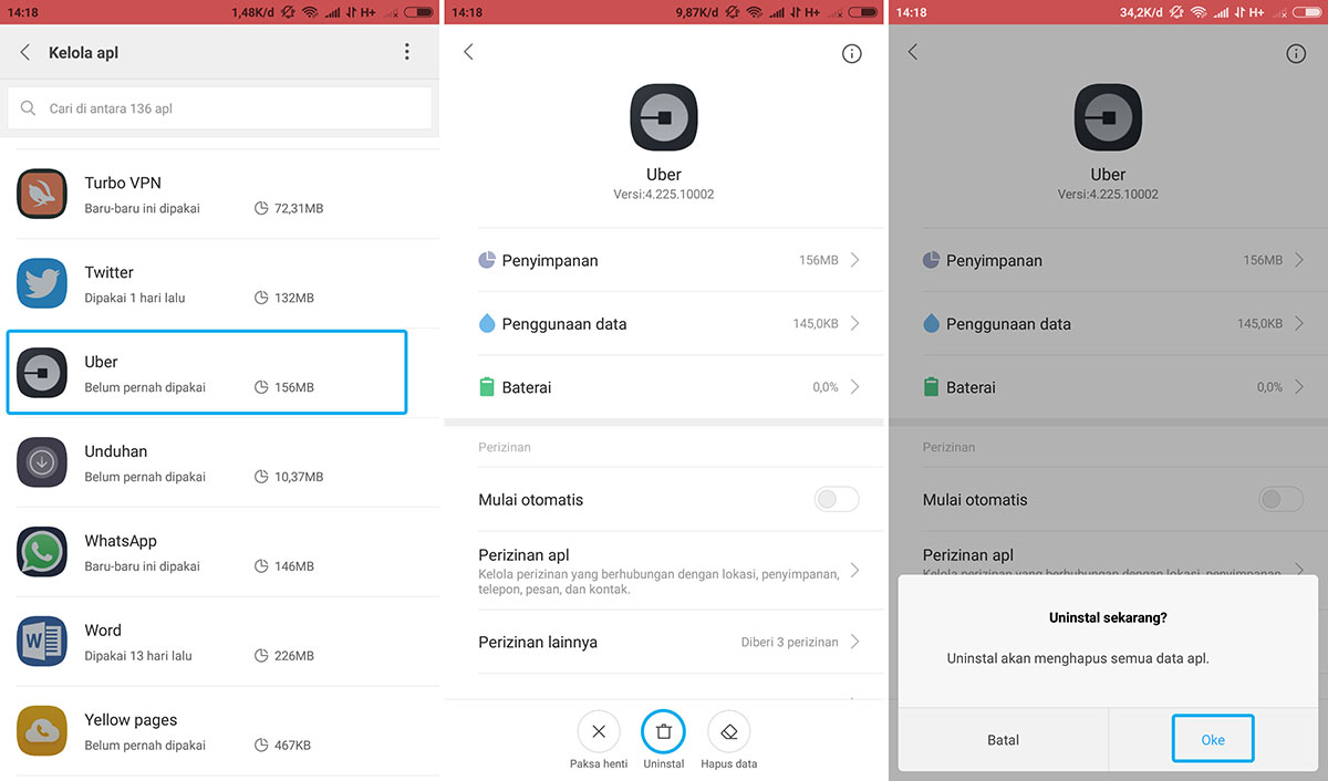 Hapus Aplikasi UBER