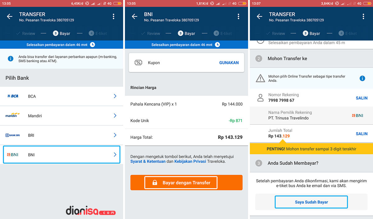 Konfirmasi Pembayaran Tiket - Traveloka 7