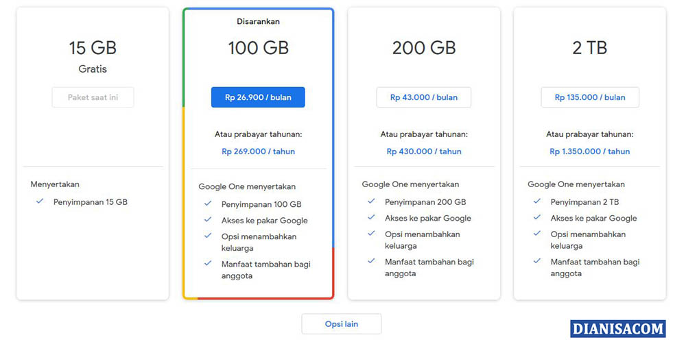 3. Upgrade Penyimpanan Google