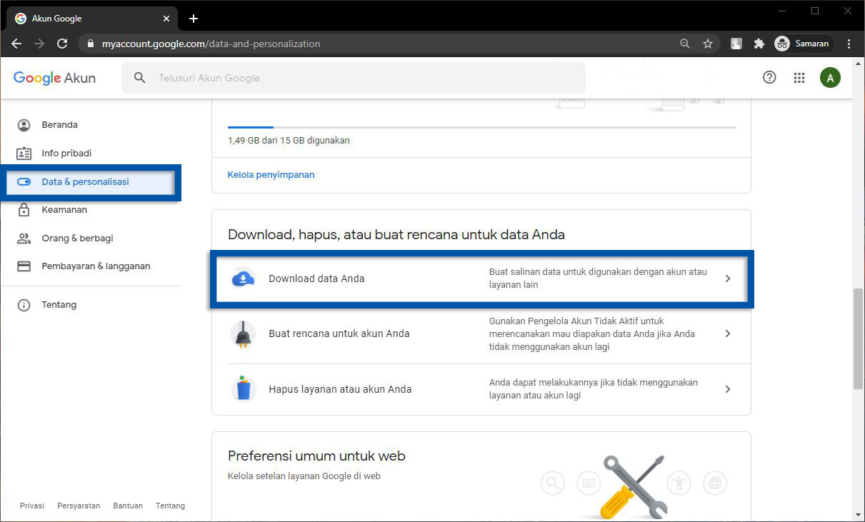 Download data Akun Google