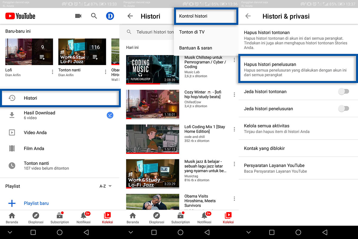 Hapus Semua Histori Penelusuran YouTube