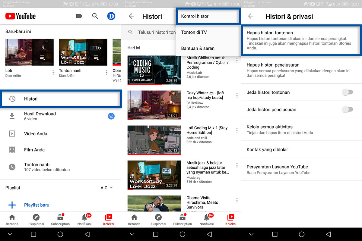 Hapus Semua Histori Tontonan YouTube