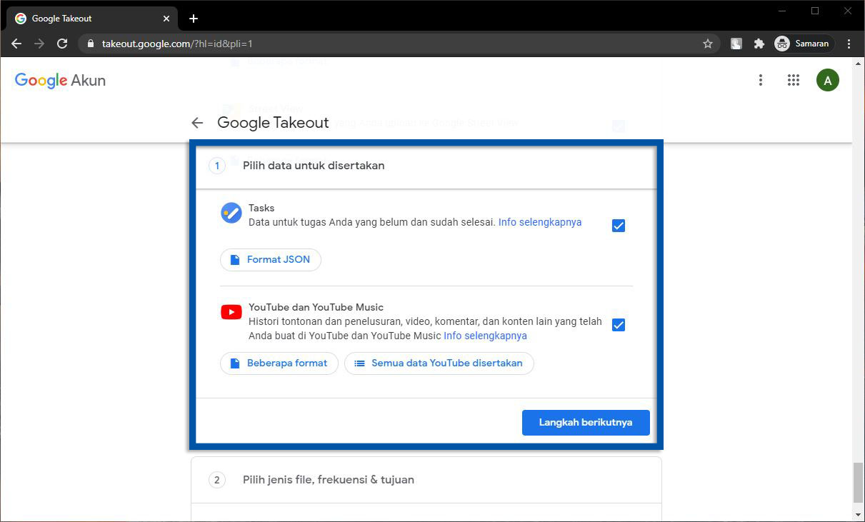 Pilih Data yang ingin di backup