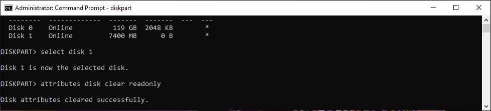 Attributes Disk Clear Readonly