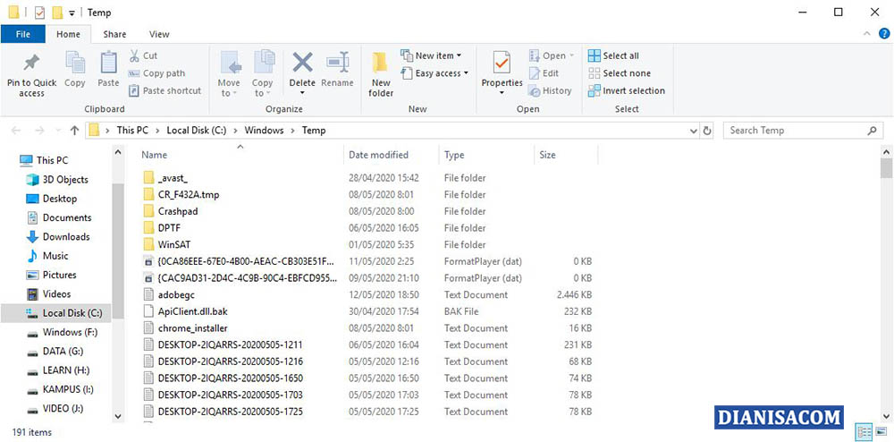 Membersihkan Cache dengan Fitur Temp