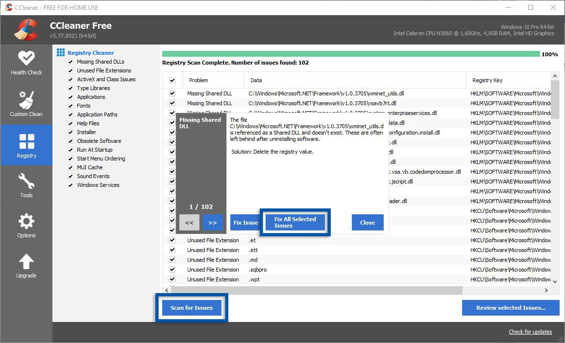 Membersihkan Registry Windows CCleaner
