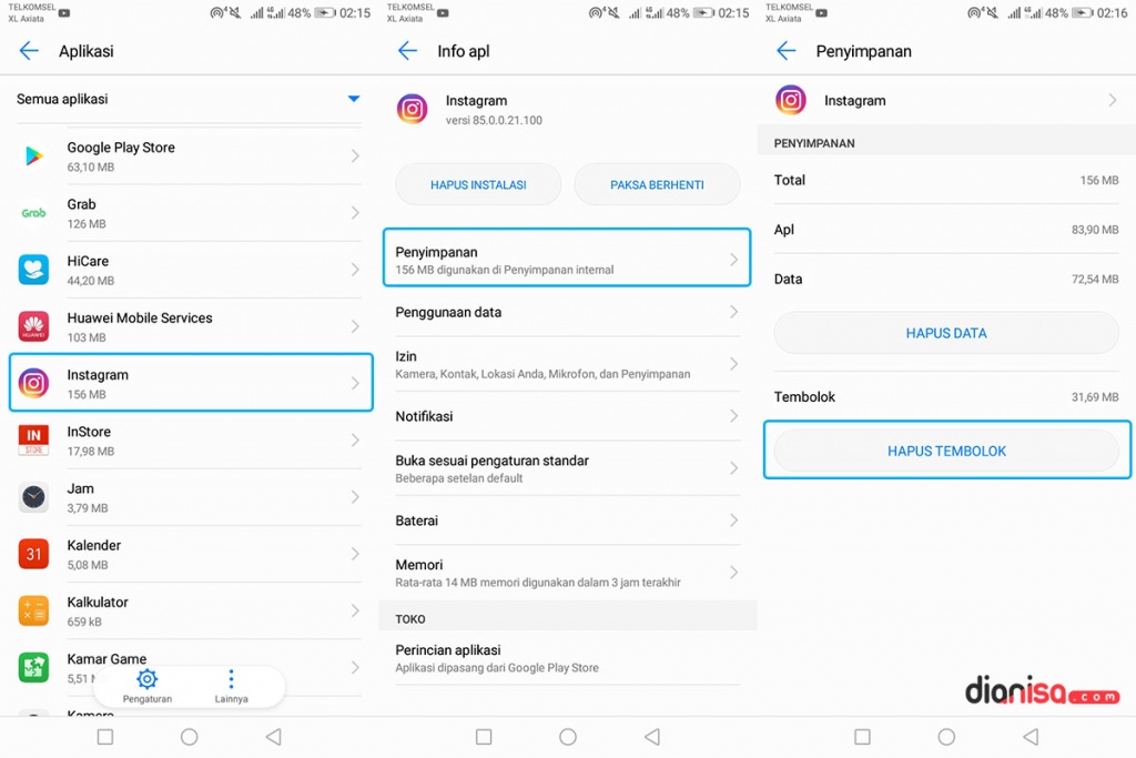 Hapus Cache Aplikasi Huawei