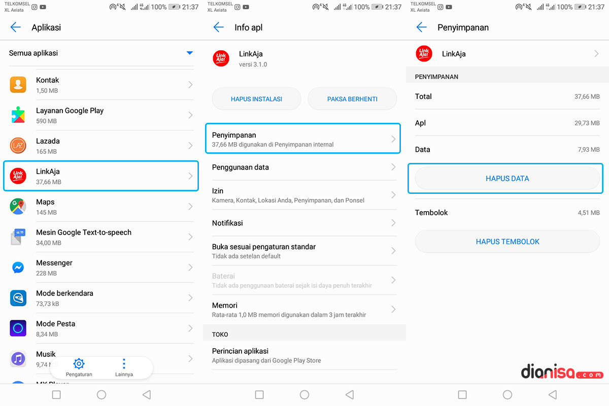 Hapus Data Aplikasi LinkAja