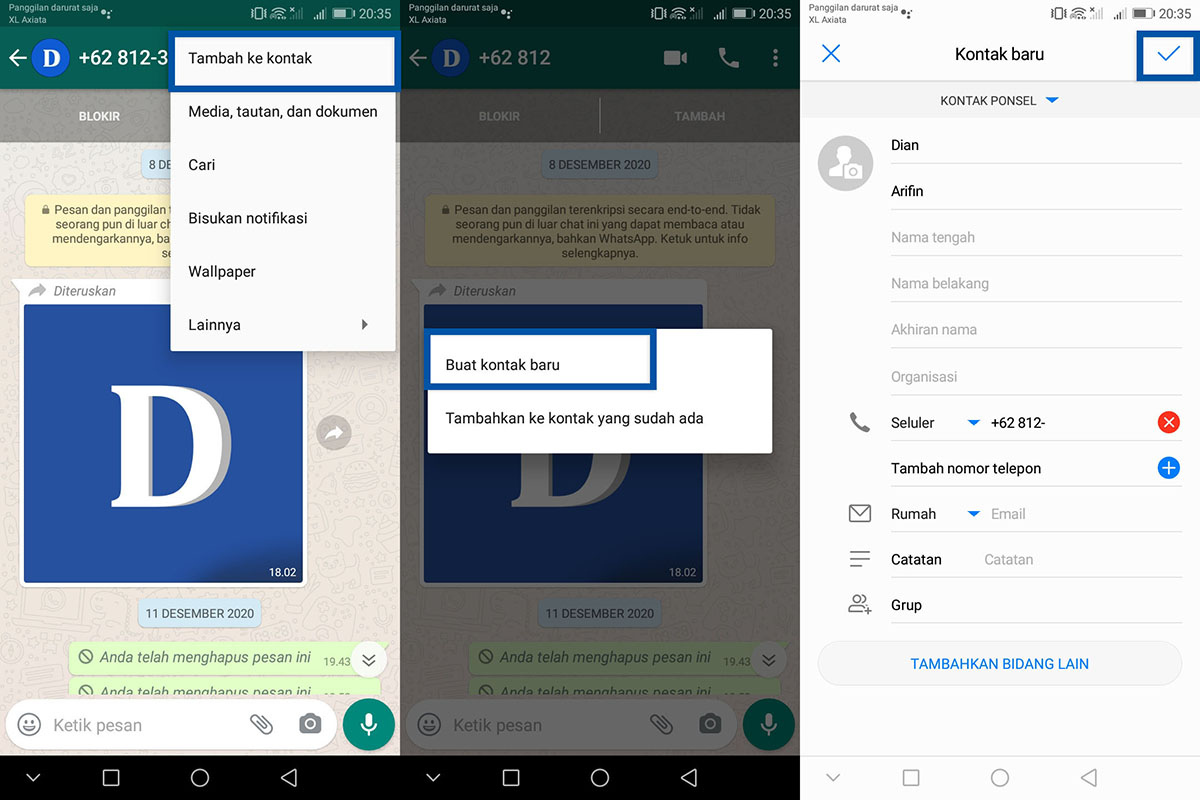 Tambah kontak baru WhatsApp